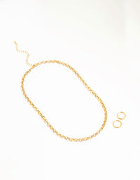 Waterproof Gold Plated Stainless Steel Classic Cable Necklace & Earrings Set - link has visual effect only