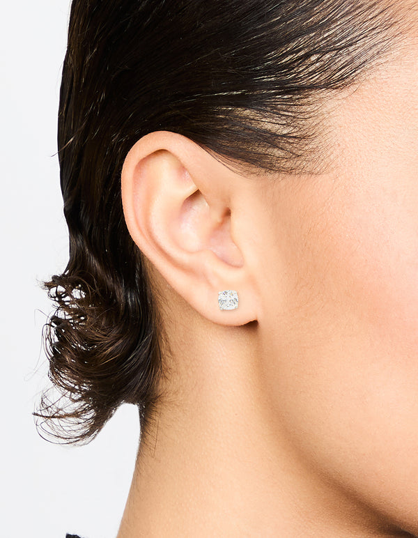 Sterling Silver Cubic Zirconia Cushion Cut  Stud Earrings