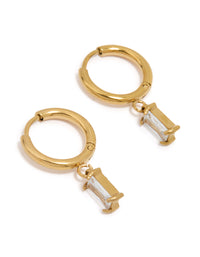Waterproof Gold Plated Stainless Steel Baguette Diamante Huggie Earrings - link has visual effect only