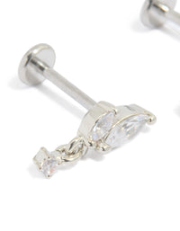 Surgical Steel Cubic Zirconia Leaf Flat Back Studs - link has visual effect only