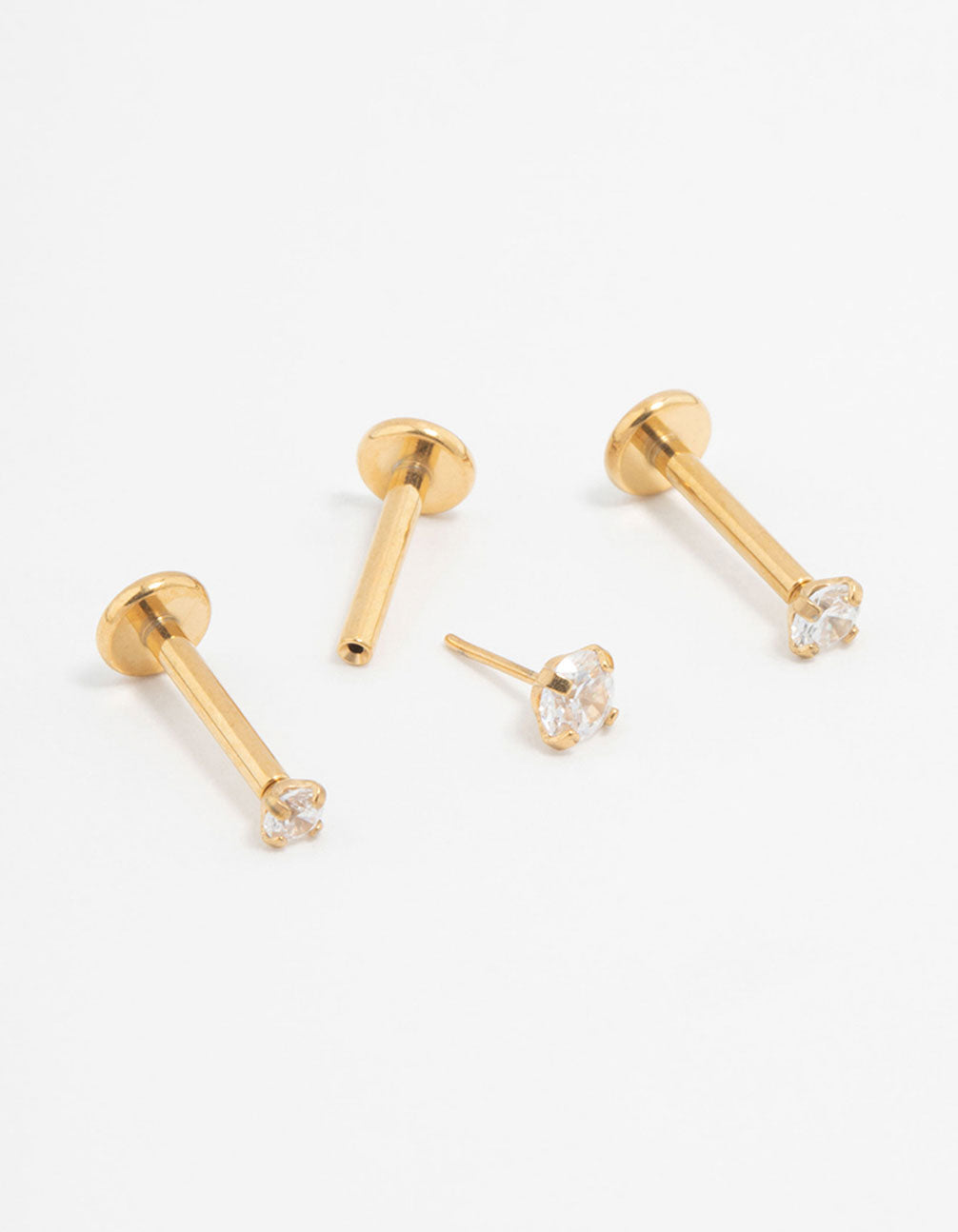 Gold Plated Surgical Steel Classic Cubic Zirconia Flat Backs 3-Pack