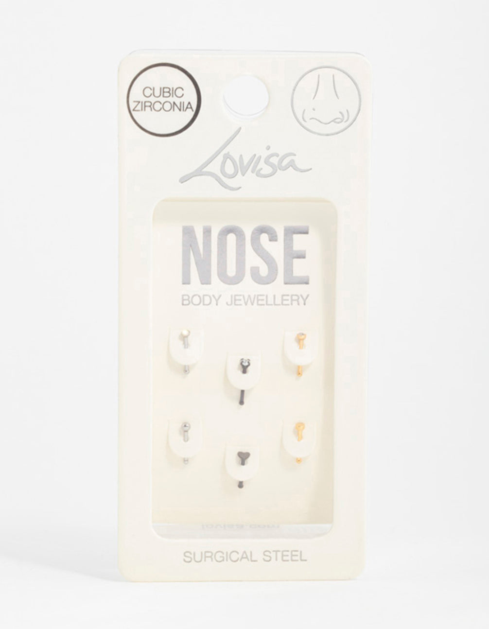 Mixed Metals Heart & Diamante Nose Studs 6-Pack