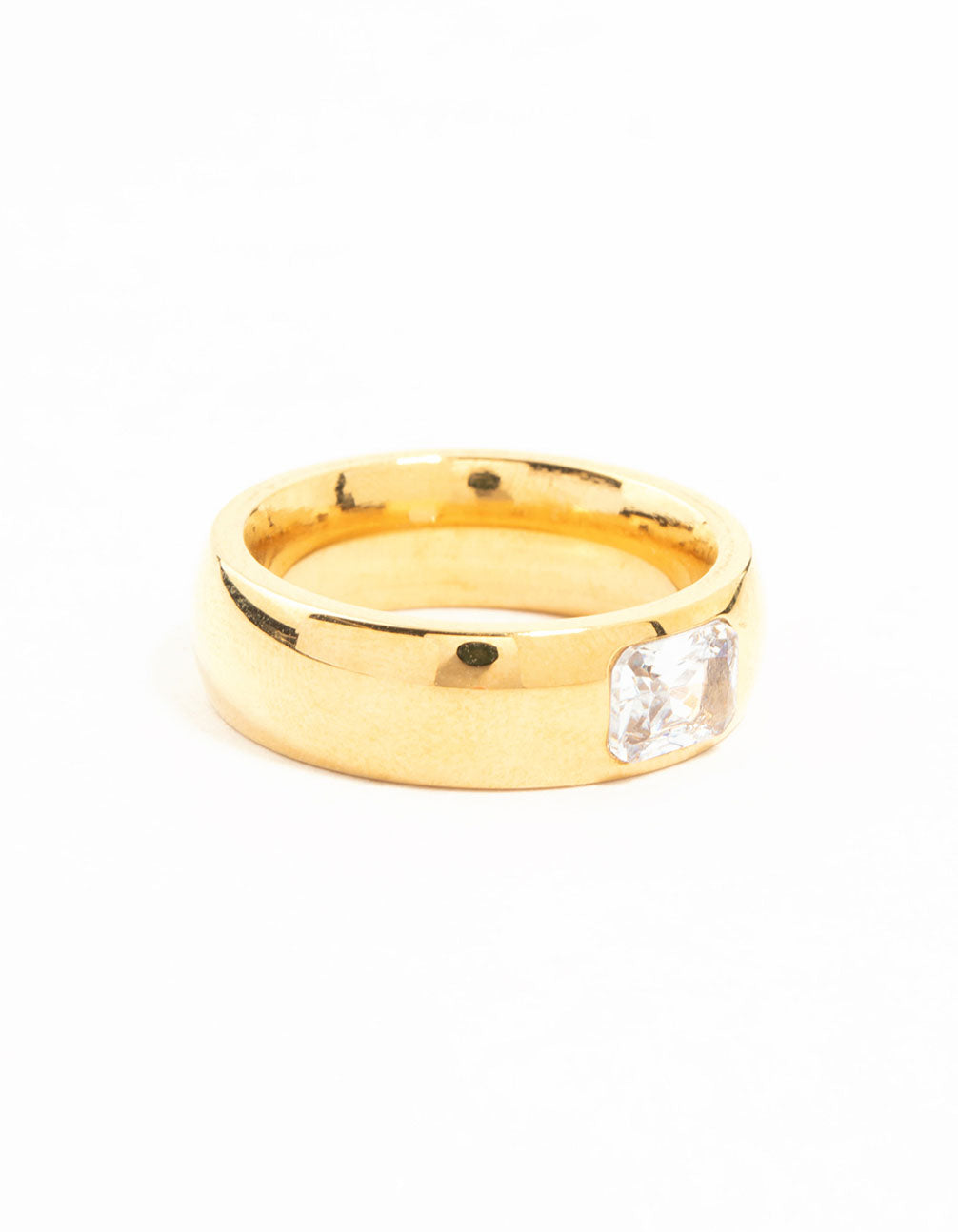 Waterproof Gold Plated Stainless Steel Wide Band Cubic Zirconia Ring
