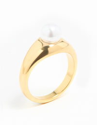 Waterproof Gold Plated Stainless Steel Fine Pearl Signet Ring - link has visual effect only