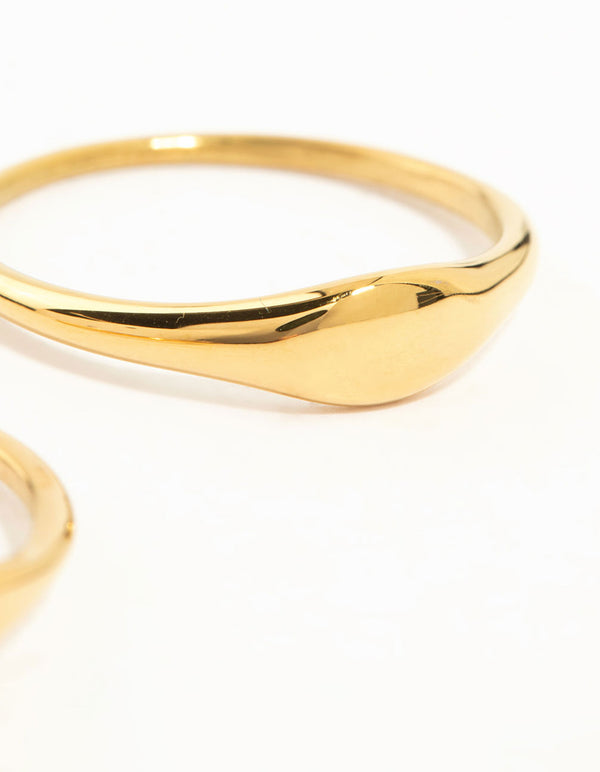 Waterproof Gold Plated Stainless Steel Dainty Signet Rings 2-Pack