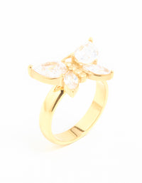 Waterproof Gold Plated Stainless Steel Cubic Zirconia Butterfly Statement Ring - link has visual effect only