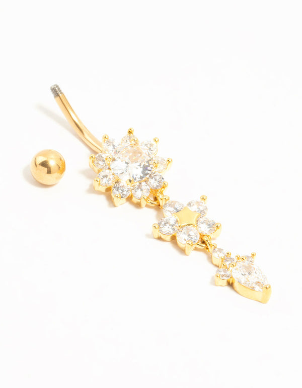 Gold Plated Titanium Flower Drop Belly Bar