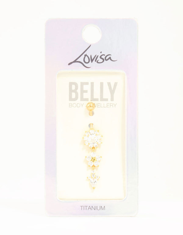 Gold Plated Titanium Flower Drop Belly Bar