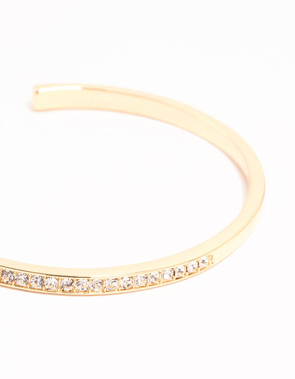 Gold Half Diamante Open Wrist Cuff