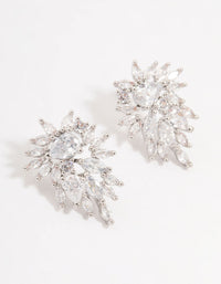Silver Cubic Zirconia Cluster Drop Earrings - link has visual effect only