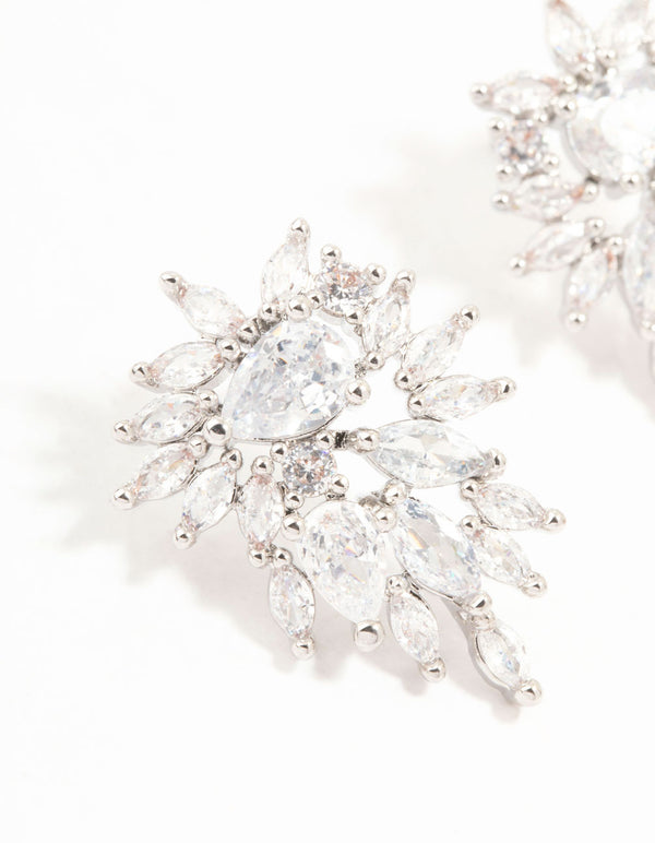 Silver Cubic Zirconia Cluster Drop Earrings
