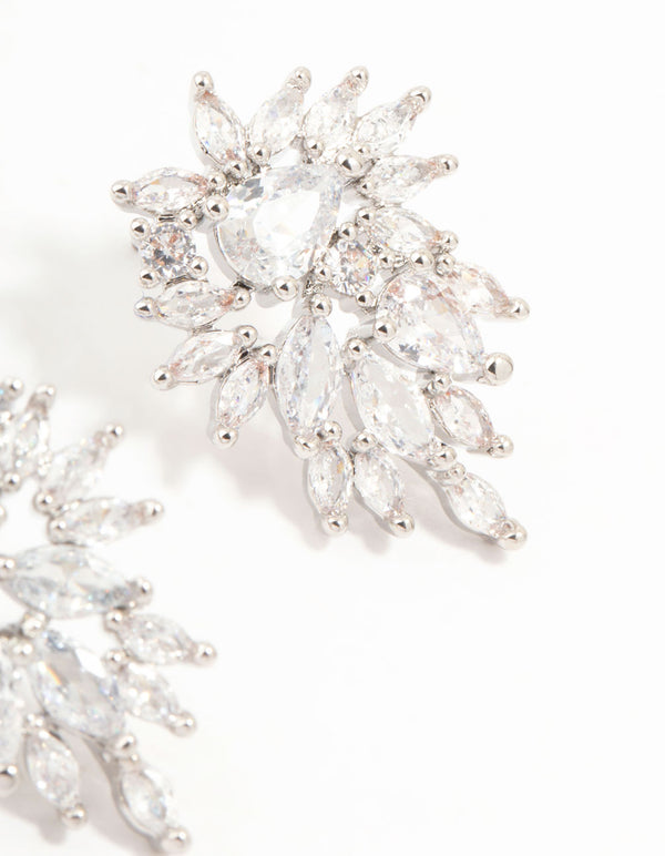 Silver Cubic Zirconia Cluster Drop Earrings