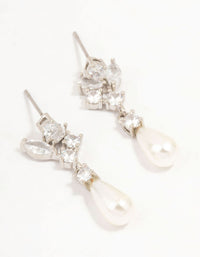 Silver Cubic Zirconia & Long Pearl Drop Earrings - link has visual effect only
