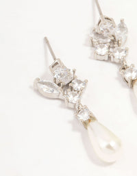 Silver Cubic Zirconia & Long Pearl Drop Earrings - link has visual effect only