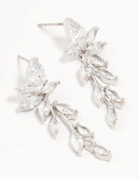 Cubic Zirconia Dainty Leaf Silver Drop Earrings - link has visual effect only