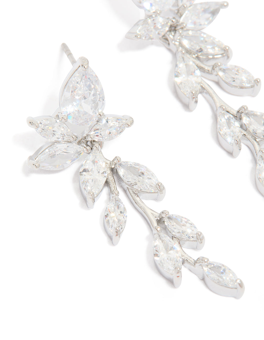 Cubic Zirconia Dainty Leaf Silver Drop Earrings