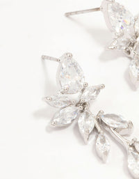Cubic Zirconia Dainty Leaf Silver Drop Earrings - link has visual effect only