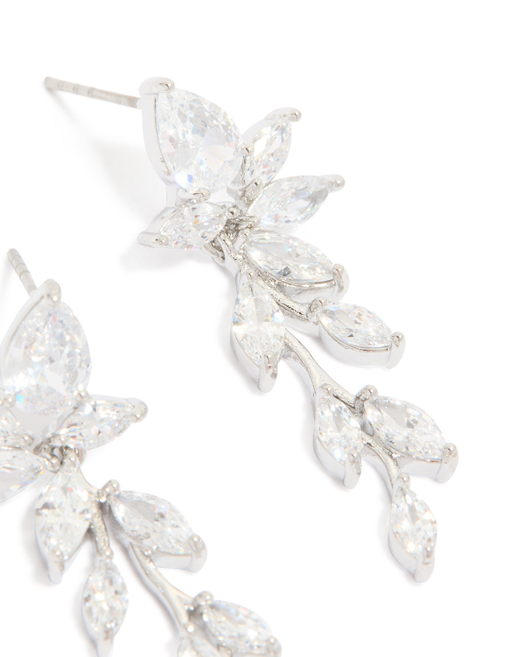 Cubic Zirconia Dainty Leaf Silver Drop Earrings