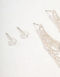 Silver Cubic Zirconia Cupchain Drop & Stud Silver Earrings Set - link has visual effect only