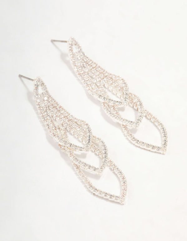 Silver Cubic Zirconia Cupchain Drop & Stud Silver Earrings Set