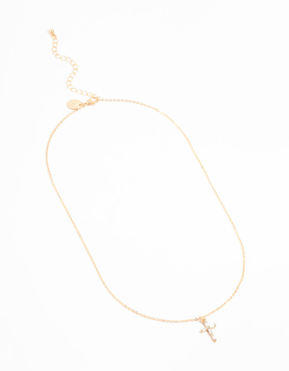 Gold Baguette Cut Diamante Cross Necklace