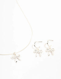 Silver Lovely Bow Necklace & Earrings Set - link has visual effect only