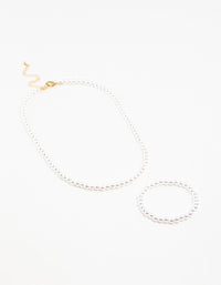 Gold Classic Pearl Stretch Bracelet & Necklace Set - link has visual effect only