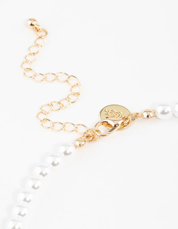 Gold Classic Pearl Stretch Bracelet & Necklace Set