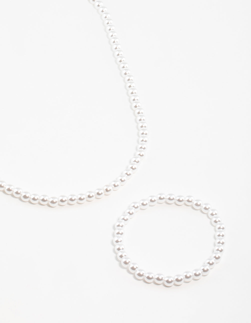 Gold Classic Pearl Stretch Bracelet & Necklace Set