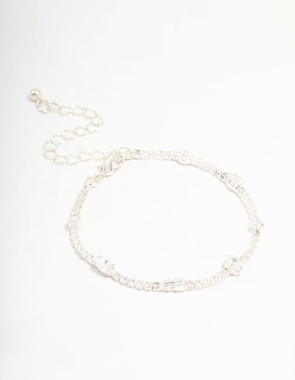 Silver Station Cupchain Cubic Zirconia Tennis Bracelet