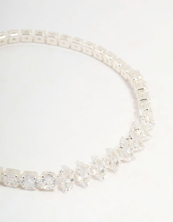 Silver Cubic Zirconia Crescent Tennis Bracelet