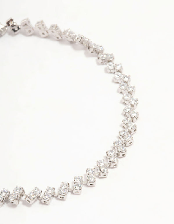Silver Cubic Zirconia  Tennis Toggle Bracelet
