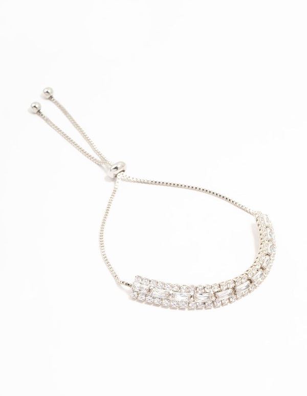 Silver Layered Cupchain Cubic Zirconia Toggle Bracelet