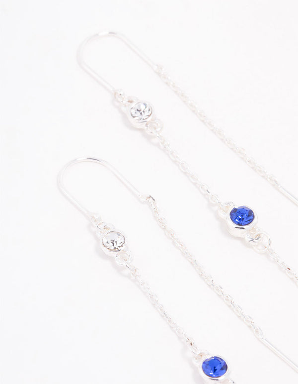 Blue Czech Bohemia Crystal Station Drop Earrings
