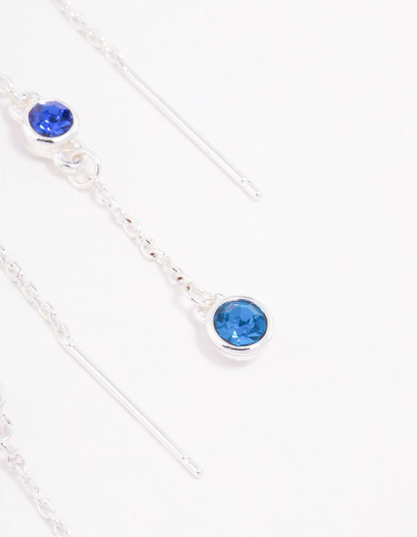 Blue Czech Bohemia Crystal Station Drop Earrings