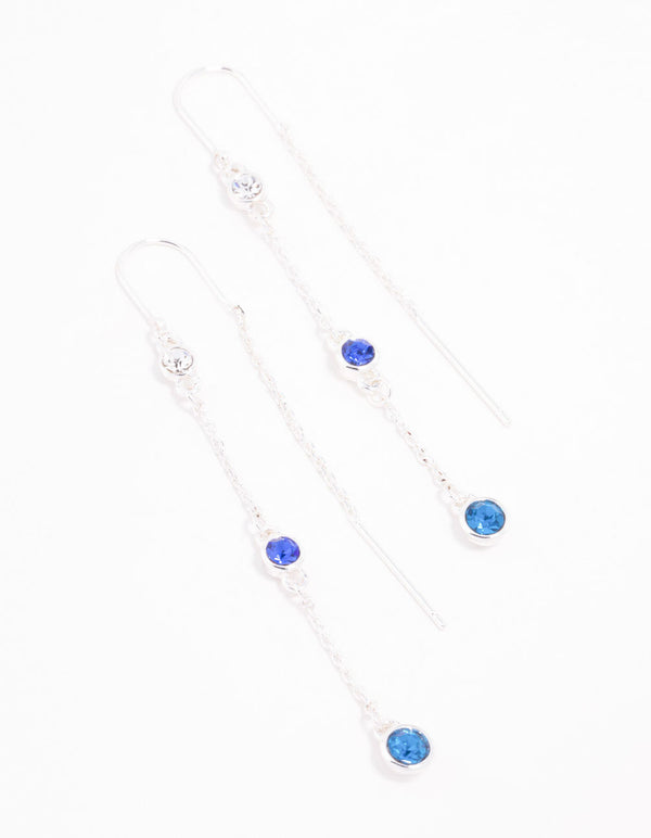 Blue Czech Bohemia Crystal Station Drop Earrings