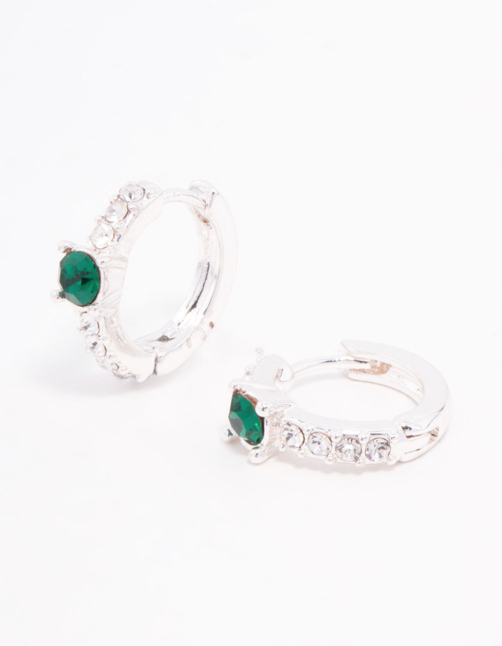 Silver Green Czech Bohemia Crystal Huggie Earrings