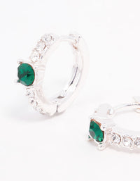 Silver Green Czech Bohemia Crystal Huggie Earrings - link has visual effect only