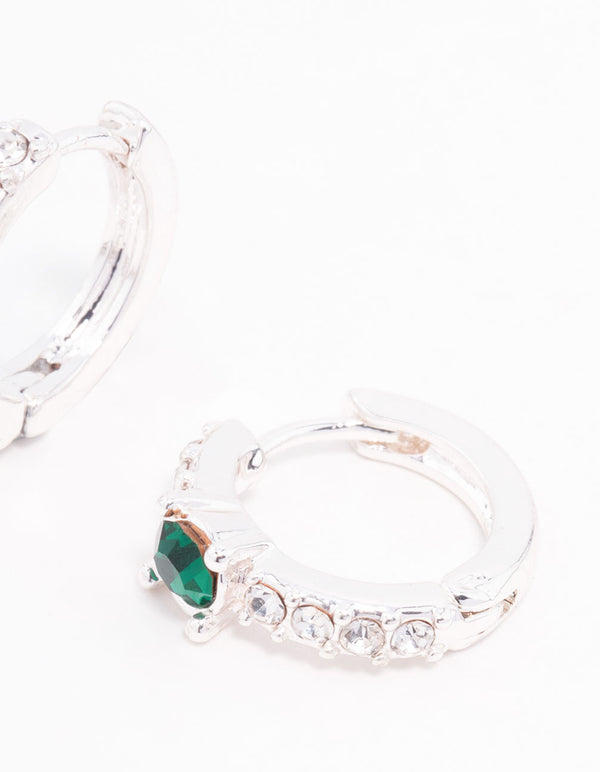 Silver Green Czech Bohemia Crystal Huggie Earrings