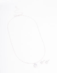 Silver Czech Bohemia Crystal Princess Cut Earrings & Necklace Set - link has visual effect only