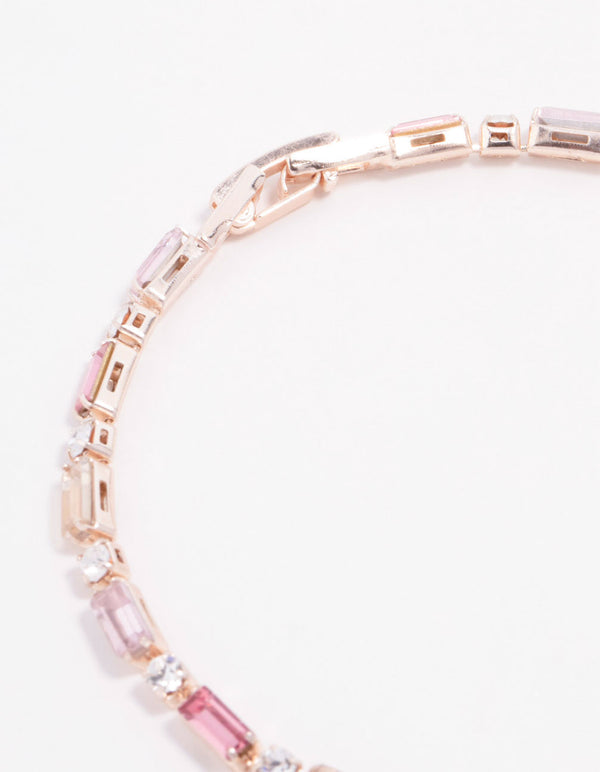 Pink Baguette & Round Czech Bohemia Crystal Clasp Bracelet