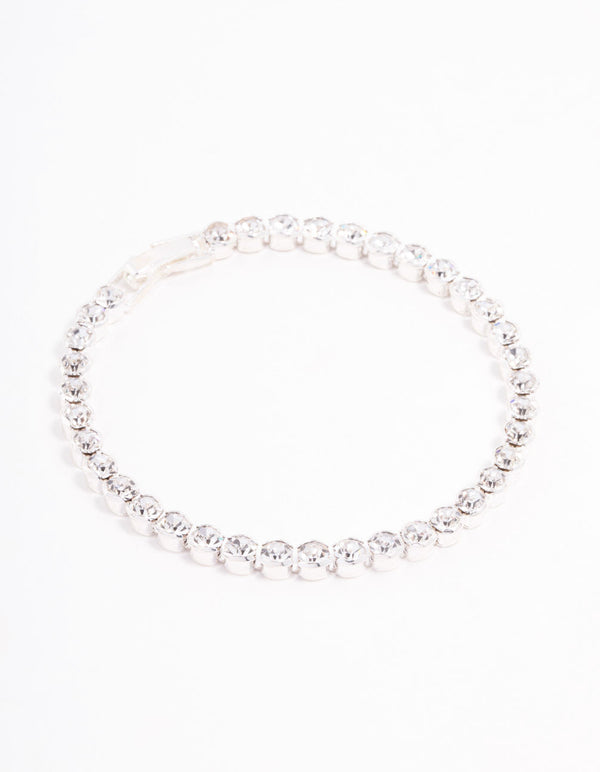 Silver Round Czech Bohemia Crystal  Cupchain Clasp Bracelet
