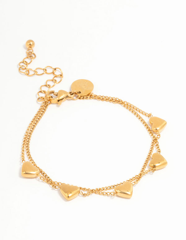 Waterproof Gold Plated Stainless Steel  Heart Charm Bracelet