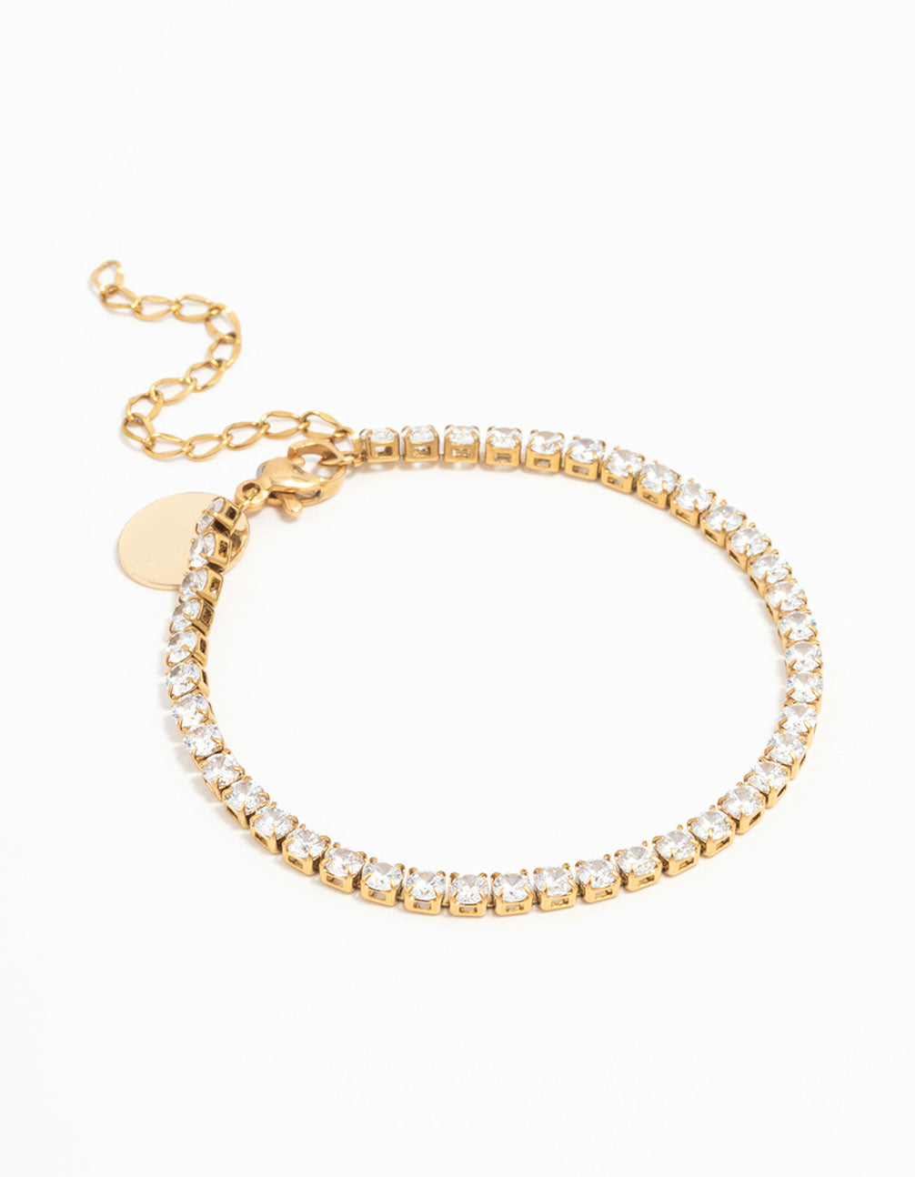 Beautifully crafted waterproof tennis bracelet in stainless steel and cubic zirconia front view