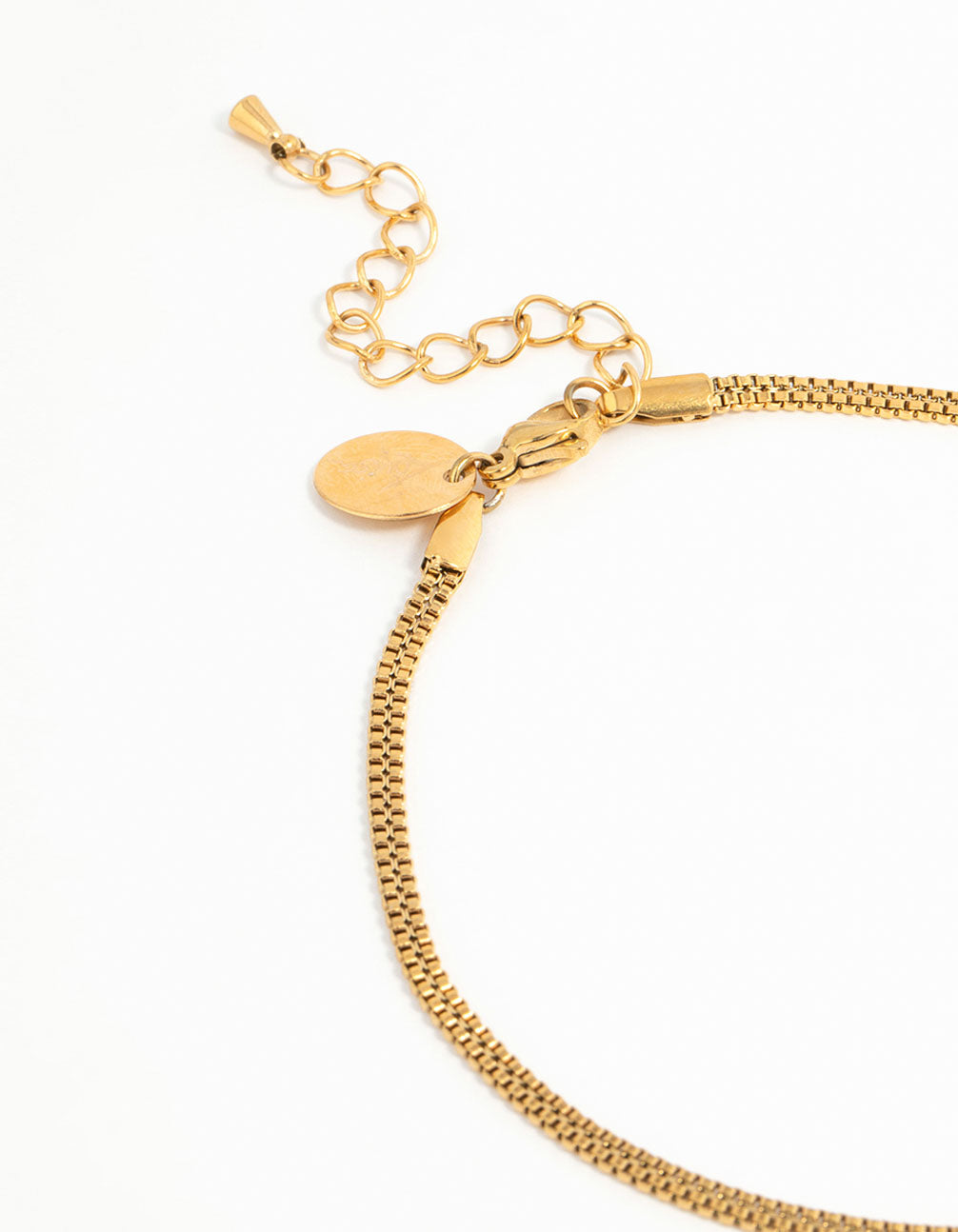Featuring waterproof gold plated stainless steel mixed snake chain anklets 2-pack detail view