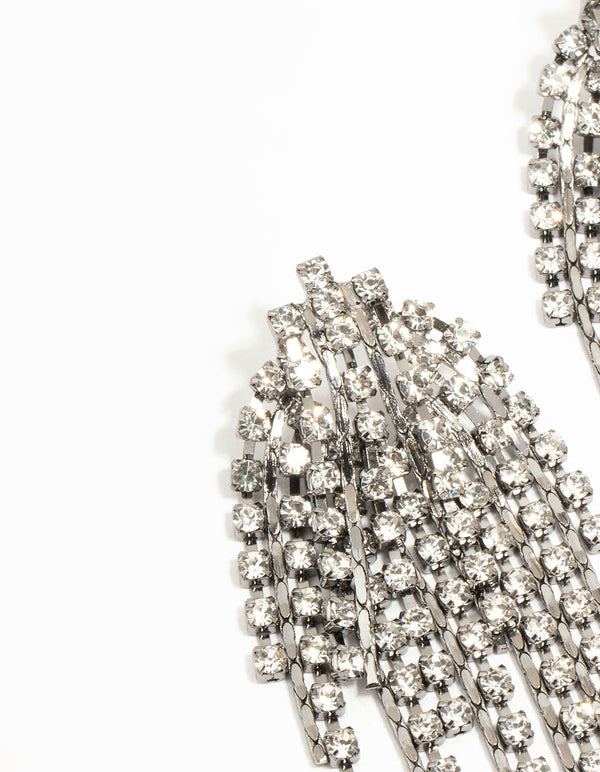 Gunmetal Diamante Cup Chain Drop Earrings