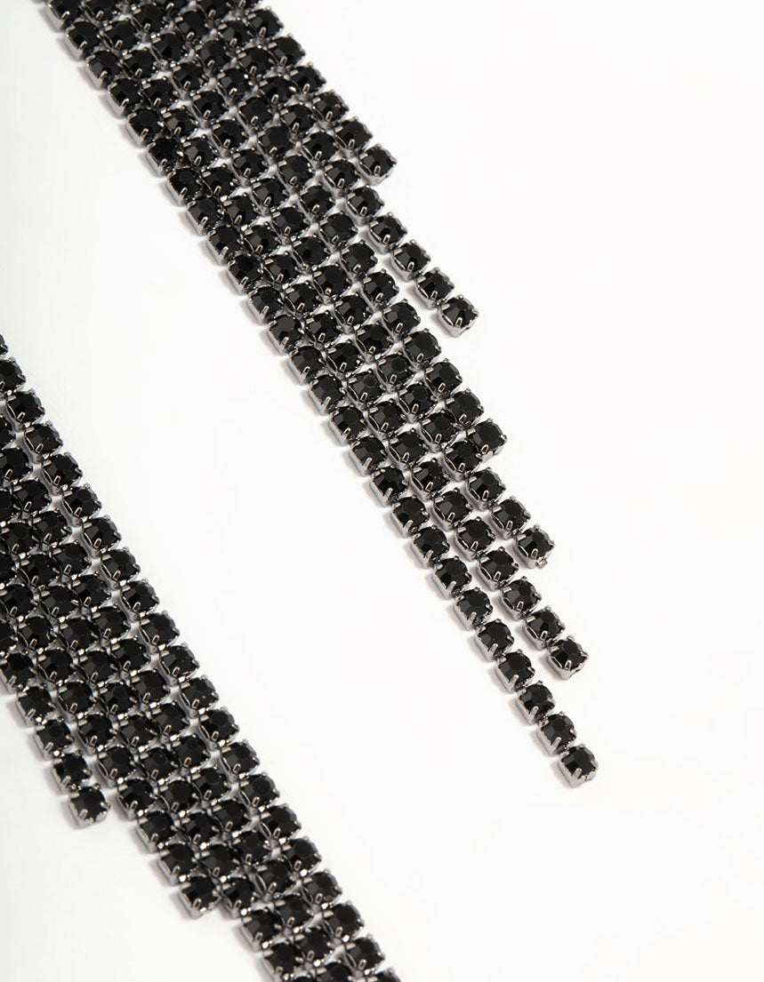 Black Diamante Cupchain Drop Earrings