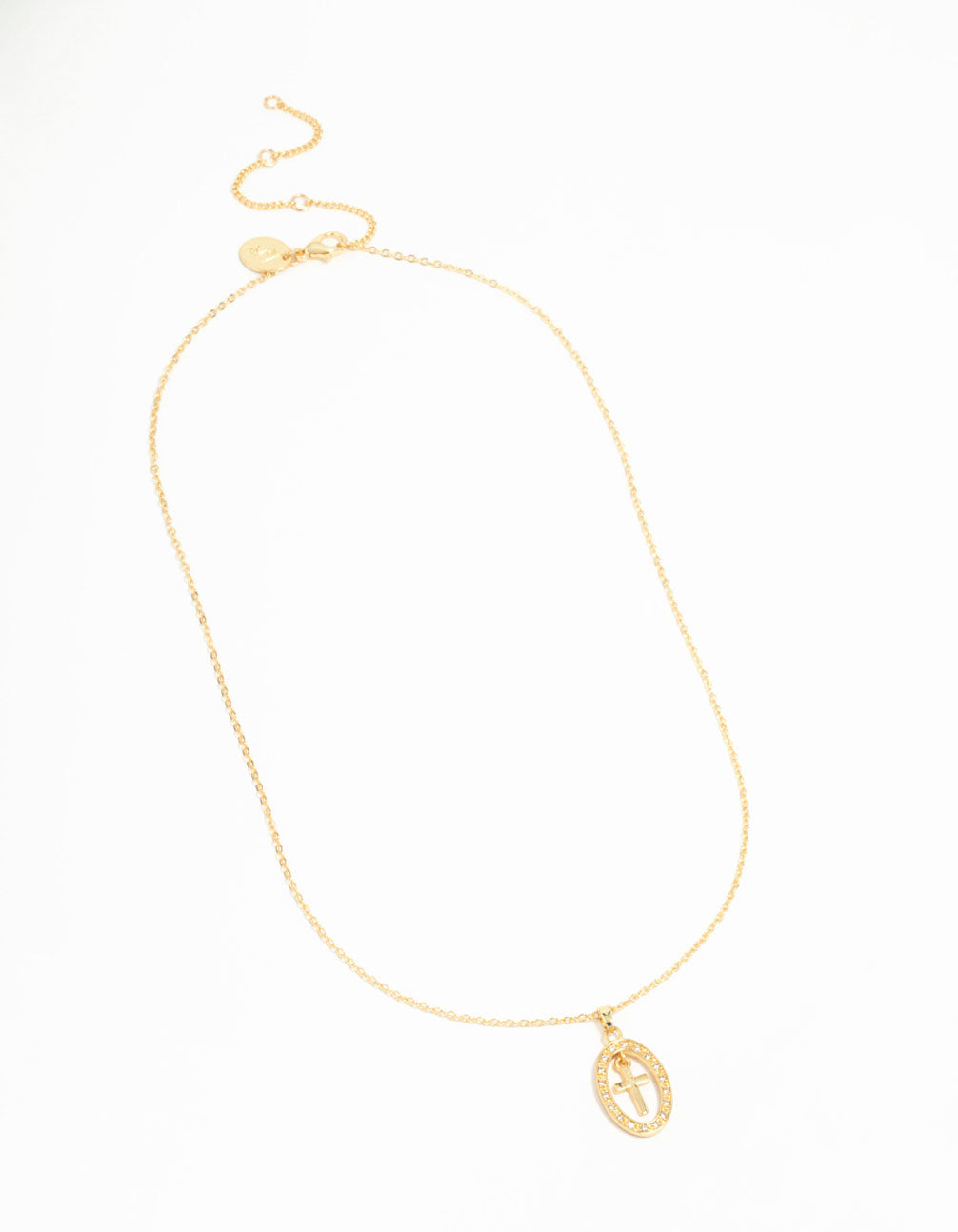 Gold Plated Cubic Zirconia Oval Cross Necklace