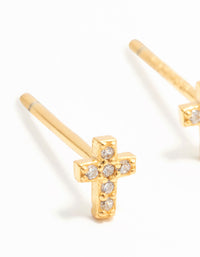 Gold Plated Sterling Silver Mini Diamante Cross Stud Earrings - link has visual effect only