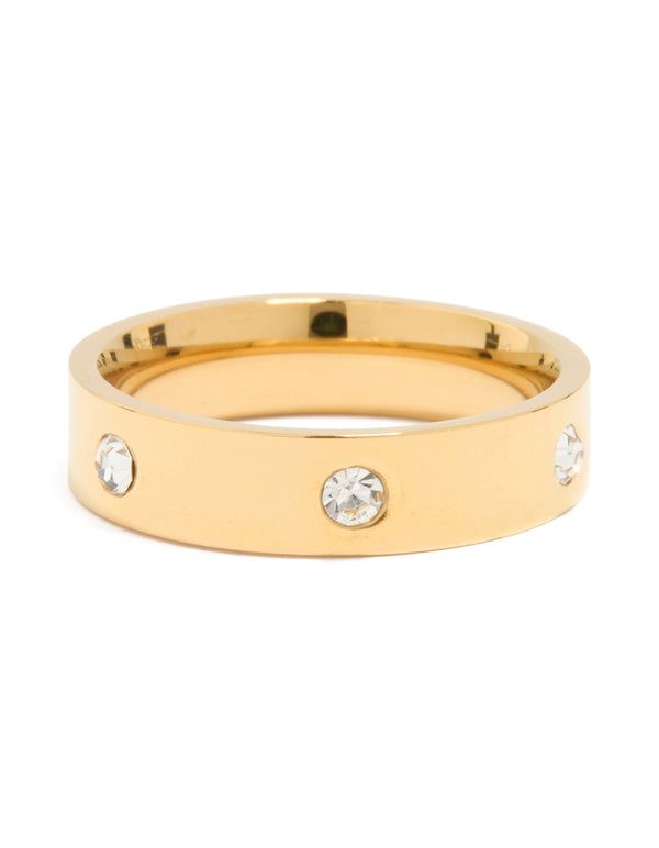 Waterproof Gold Plated Stainless Steel Cubic Zirconia Cocktail Band Ring